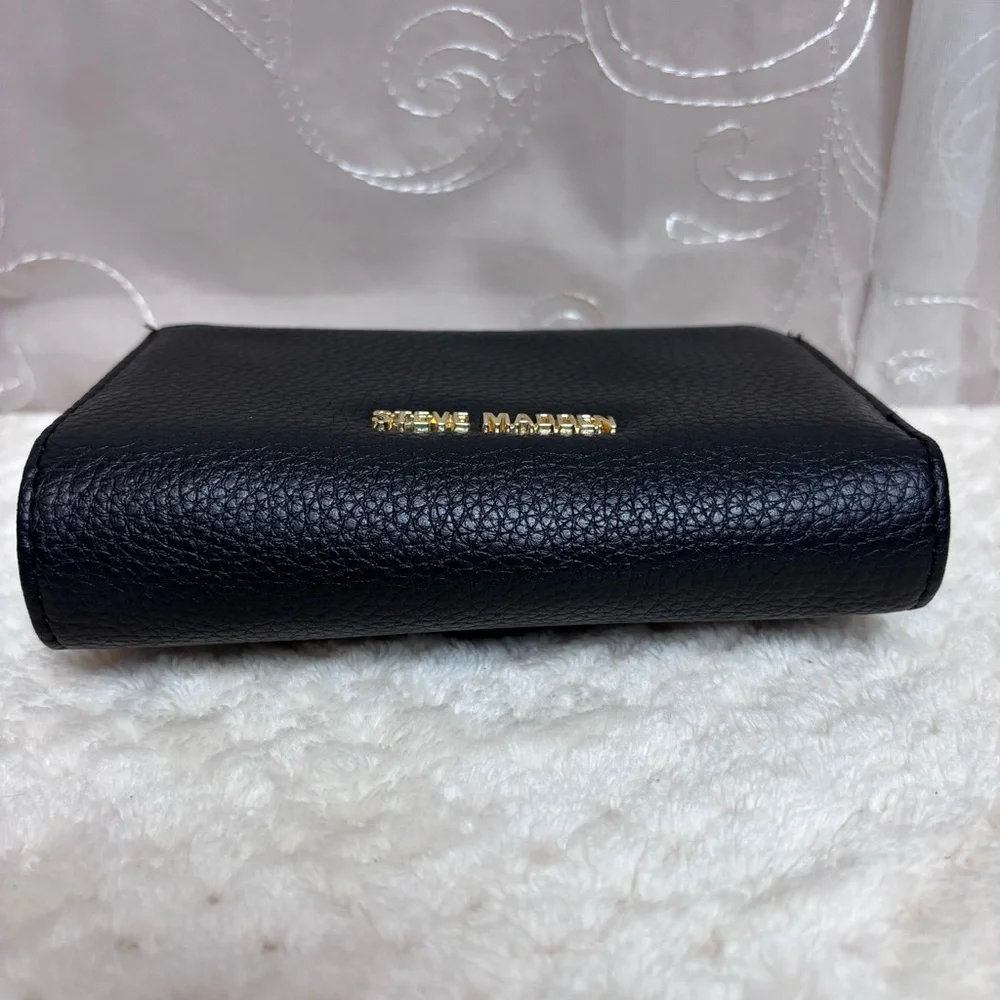 Steve Madden Faux Black Leather Tri-fold Wallet